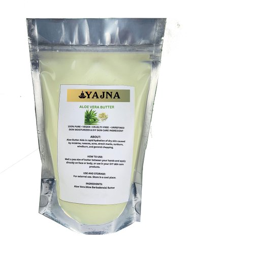 Yajna Organic Raw Aloe Vera Butter 100% Pure,Natural & Unrefined| Skin Moisturizer For Face, Body & Hair| 4 OZ/115 GM Ivory/White Grade A | DIY Creams, Balms, Lotions, Soaps| Softens Dry & Tough Skin