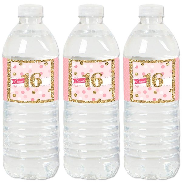 Big Dot of Happiness Sweet 16-16th Birthday Party Water Bottle Sticker Labels - Set of 20