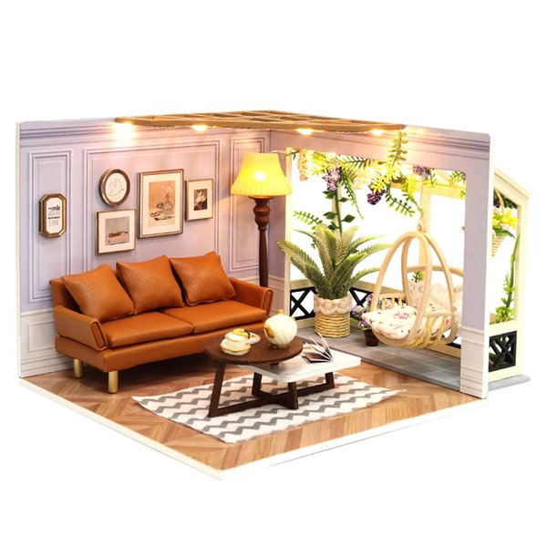 TuKIIE DIY Miniature Dollhouse Kit with Furniture, 1:24 Scale Creative Room Mini Wooden Christmas Doll House Accessories Plus Dust Proof for Kids Teens Adults(Warm Moment)