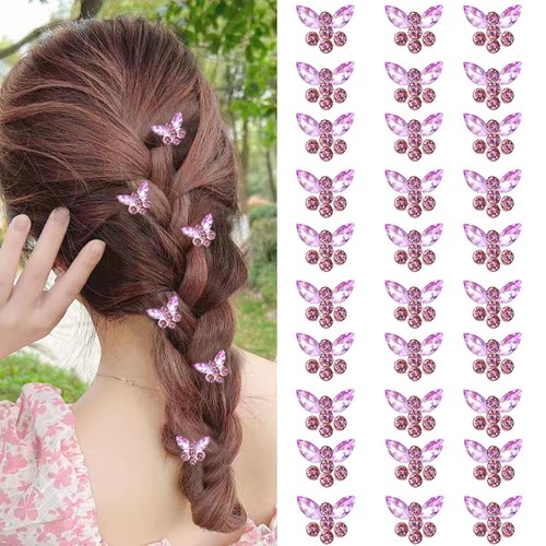 𝑪𝑼𝑩𝑨𝑪𝑶 30PCS Mini Butterfly Hair Clips for Girls Rhinestone Hair Clips Cute Decorative Butterfly Clips for Hair School Party Hair Accessories for Girls Women(Purple)