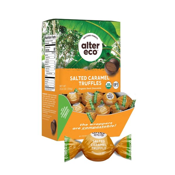 Alter Eco | Salted Caramel Truffles | 58% Pure Dark Cocoa, Fair Trade, Organic, Non-GMO, Gluten-Free Dark Chocolate Truffles | 60 Truffles