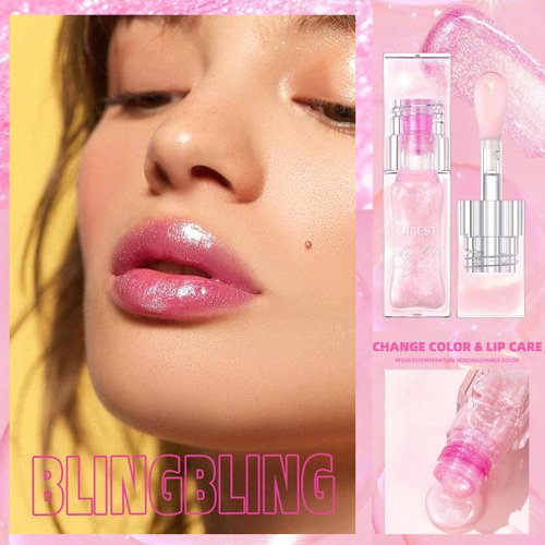 Color Changing Moisturizing Lip Glow Oil, Magic Plumping Lip Oil, Warm Change Color Changing Moisturizing Lip Gloss Long Lasting Nourishing Lip Glow Oil Non-sticky Primer Lip Tint (02 Shimmer Pink)