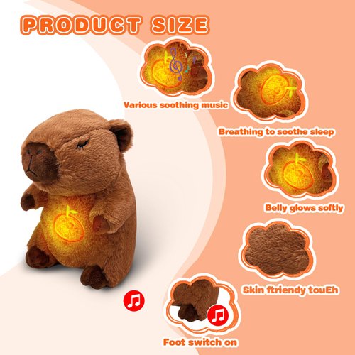NXNYNZ Capybara Breathing Stuffed Animal, Anxiety Relief Capybara Sleeping Plush with Realistic Breathing Motion and Soothing Music Lights Portable Plushies Birthday Gifts for Adults and Kids
