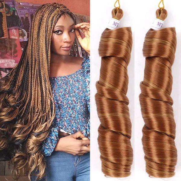 Mtmei hair French Curly Braiding Hair for Box Braids 8 Packs 18 Inch 100G/Pack Loose Wave Braiding Hair Crochet Spanish Curly Spiral Curl Synthetic Hair Extensions for Women P30/27 (18 Inch,8 Packs)