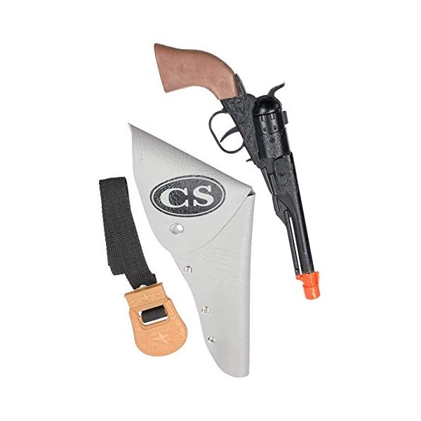 PARRIS CLASSIC QUALITY TOYS EST. 1936 - Johnny Reb Pistol & Holster Set - Gray Decorated Single Holster, Finger Tip Break Barrel Action with Removable Cylinder,Fires #913 8-Shot Ring Caps
