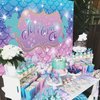 Mermaid Birthday Backdrop Birthday Banner Purple Blue Seaweed Glitter Scales Photography Background for Kids Under The Sea Baby Shower Mermaid Party Supplies, 6 x 4Ft