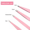 Tirdkid Tweezers Set 4-piece, Professional Stainless Steel Tweezers, Precision Tweezers for Eyebrows, Facial Hair, Ingrown Hair, Splinter, Blackhead and Tick Remover (PINK)