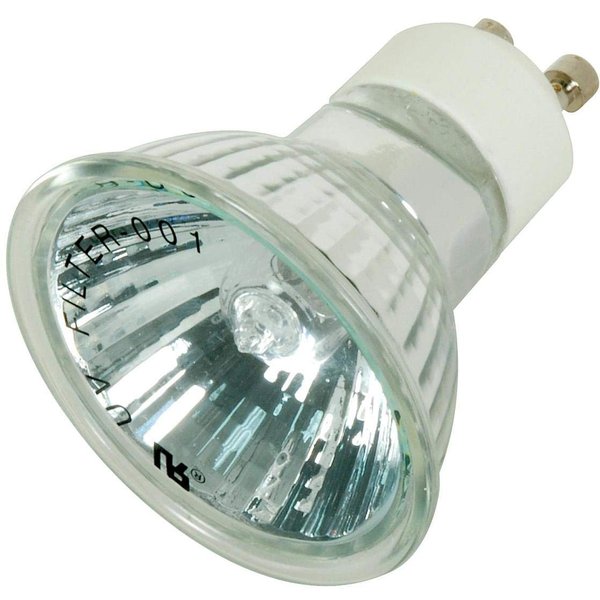 Satco S4190 20 Watt MR16 Halogen GU10 Base 120 Volt No Back Light 38° Degree Flood No Harmful Ultraviolet Rays Aluminum Back Light Bulb, With Lens