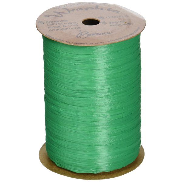 Berwick Offray 1/4'' Wide Matte Raffia Ribbon, Kelly Green, 100 Yards, 7MM