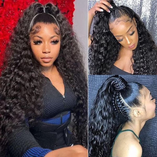 Healthair 10A 360 Lace Front Wigs with Baby Hair Pre Plucked Deep Wave Lace Front Wigs Human Hair 360 Lace Frontal Wig for Black Women Natural Hairline Deep Culy 360 Full Lace Human Hair Wigs(18inch)