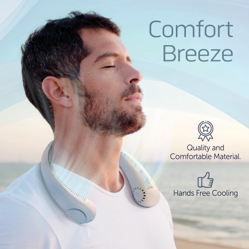 NEXAIR Portable Neck Fan - 3 Speed Rechargeable Bladeless Neck Fan, Adjustable Personal Neck Fan For Women & Men Modern Design, Great Cooling Fan For Travel, Outdoors & Sports