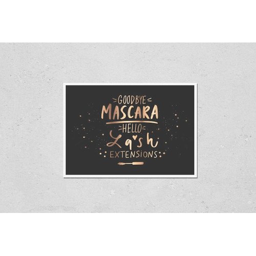 Wall Art Poster Print of Goodbye Mascara, Hello Lash Extensions. Hand Sketched Lashes Quote. Calligraphy Phrase for Beauty Salon, Lash Extensions Maker, Decorative Beauty Blogs. Fashion Phrase
