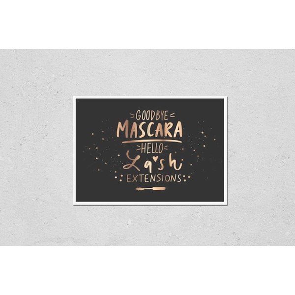 Wall Art Poster Print of Goodbye Mascara, Hello Lash Extensions. Hand Sketched Lashes Quote. Calligraphy Phrase for Beauty Salon, Lash Extensions Maker, Decorative Beauty Blogs. Fashion Phrase