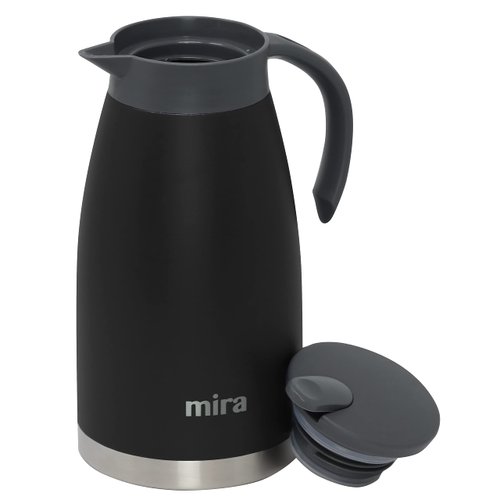 MIRA Stainless Steel Thermal Coffee Carafe, Double Wall Insulated Vacuum Flask, Tea, Water, and Coffee Dispenser, 1.5 Liter / 50oz, Black