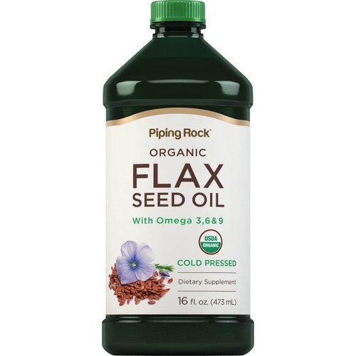Piping Rock Flaxseed Oil | 16 fl oz | with Omega 3, 6, & 9 | Organic Cold Pressed | Non GMO, Gluten Free Supplement
