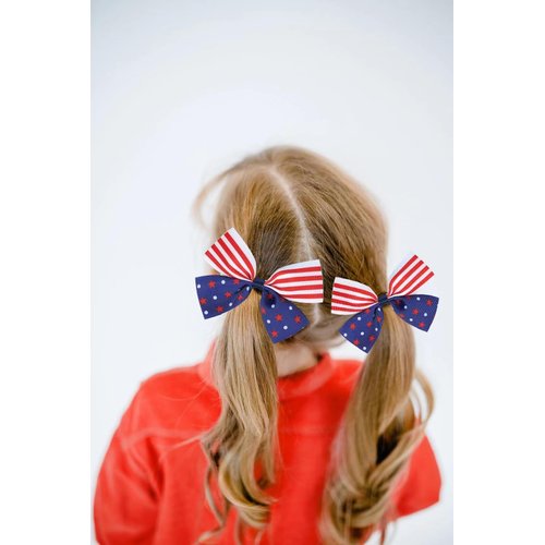 BOENBE LOVED 2Pcs American Flag Boutique Bow Jewelry Knot Fourth of July Hair Accessories July 4 Independence Day Patriotic Crocodile Hair Clips (TypeA)