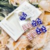 4th of July Press on Nails Short Square Fake Nails Red Stripe Designs Acrylic Nails False Nails Independence Day Full Cover Red Blue White Stick on Nails for Women Patriotic Nail Decor 24Pcs