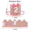 SuPoo 2nd Birthday Decorations for Girl Sprinkle 2nd Birthday Hat Headband Glitter Birthday Crown for Girls Princess Tiara with Elastic Band 2 Year Old Happy Birthday Party Cap Decorations Supplies