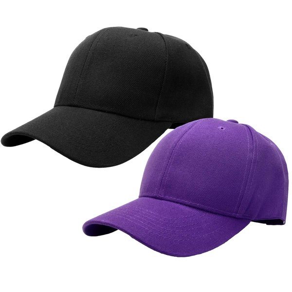 2pcs Baseball Cap for Men Women Adjustable Size for Outdoor Activities (Black/Purple)