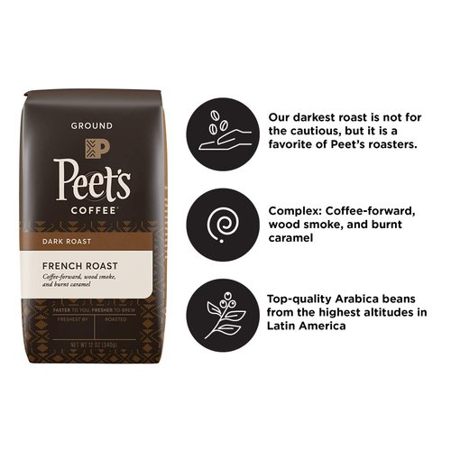 Peet's Coffee French Roast Dark Roast Ground Coffee, 12 oz