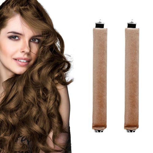 Hair Curler Rods 2PCS Jumbo Heatless Hair Curling Set No Heat Damage Hair Curler Volume Hair Curls Blowout Rods Hair Roller Headband with Silk Headscarf for Women Overnight Sleeping Curling Hair Khaki