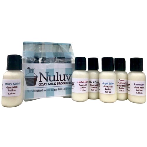 NULUV 6-Pack Sampler Travel Size Goat Milk Body Lotions Soothing for Hands and Body, Soft, Healthy Skin Cruelty-Free and Paraben-Free, Made in USA, Favorite Scents