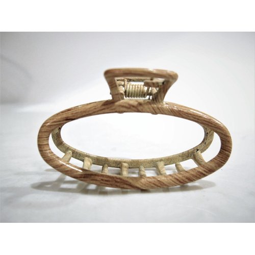 Generic Faux bamboo wood medium/small metal oval hair claw clip barrette