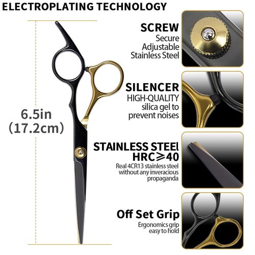 Hair Cutting Scissors Black Gold Professional Home Hair Cutting Barber/Salon Shears, Thinning Scissor Hair Cutting Shears Hair Cut Blending Salon Scissor For Men Women Pet (Cutting Scissor)