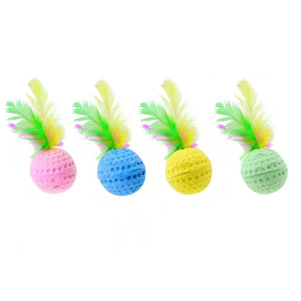Nargos 1.5 Dia Colorful Golf Sponge Foam Balls Cats Toys with Feathers(4 Pack)