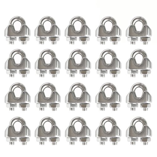 HEVERP 20PCS 1/8 Inches M3 Stainless Steel Wire Rope Cable Clip Clamp