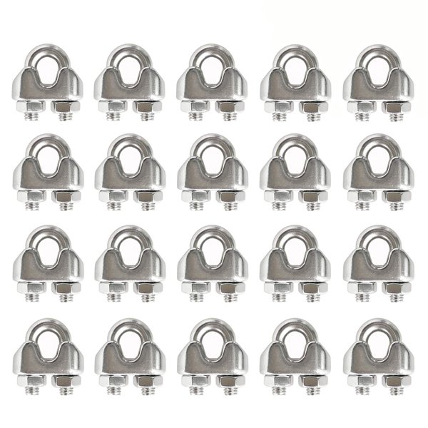 HEVERP 20PCS 1/8 Inches M3 Stainless Steel Wire Rope Cable Clip Clamp