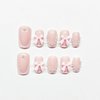 Pink French Tip Press on Nails Short Medium Square Fake Nails Thick Full Cover Glue on Nails Cute Pearl Bow Designs Natural Fit False Nails Stick on Nails for Women Girls Acrylic Manicure Salon 24Pcs