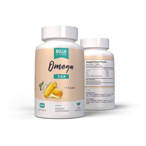 Bella All Natural Omega 3 6 9 with Garlic Oil - 200 Softgels