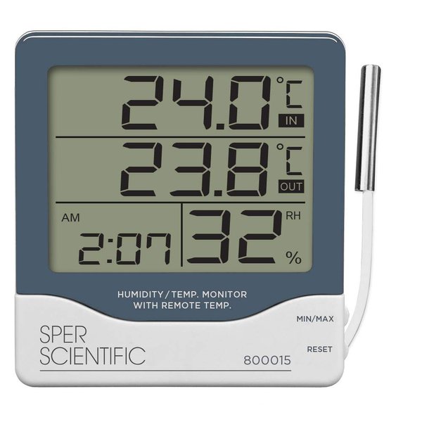 Sper Scientific Digital Indoor/Outdoor Thermometer with Hygrometer & Clock 800015 - Large LCD Display Weather Station with Humidity Memory Function & Outdoor Sensor for Home Office Greenhouse - 4 pc