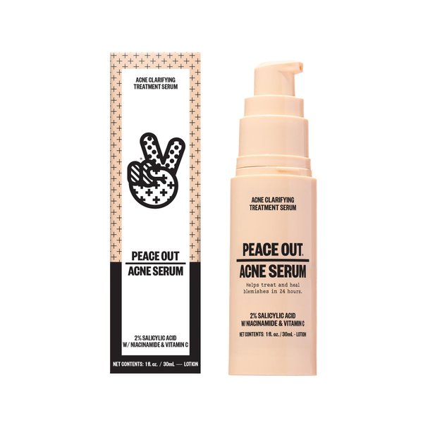 Peace Out Skincare Acne Serum. Daily Multi-Benefit Face Serum with 2% Salicylic Acid to Target Pimples, Zits, Blemishes and Breakouts, For Clearer-Looking Skin, 1 fl oz