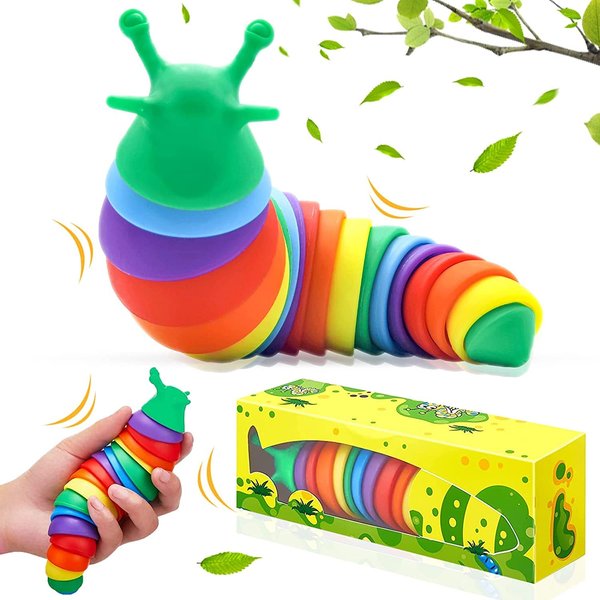 Fidget Slug,3D Printed Articulated Sticky Stretch Slug Fidget Toy，Friendly Articulated Slug - Fidget Toy,Sensory Toys for Autistic, Children & Adults, Desk Toy - Flexible (Colorful)