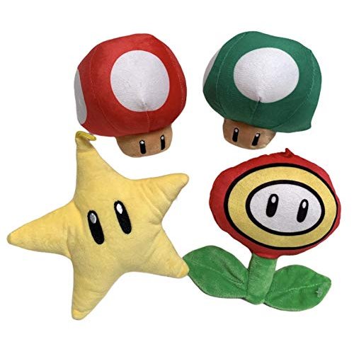 Toy Rover Super Mario Icon 7 Inch Stuffed Plush Toy 4 Piece Set, Green, Red, Yellow