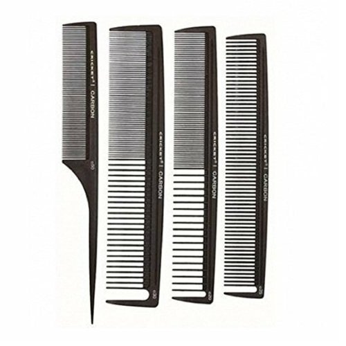 Cricket Professional Hair Stylist Carbon Styling Comb Set Anti-Static Heat Resistant Style Combs for All Hair Types, Variety Pack of 4