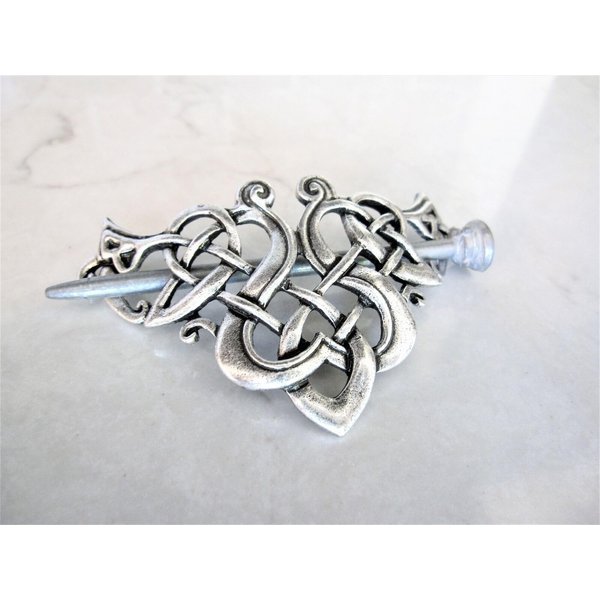 Generic Silver celtic knot metal viking filigree hair slide stick clip barrette