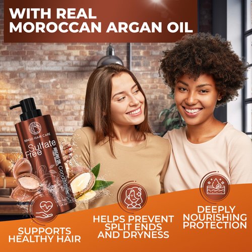 Moroccan Argan Oil Conditioner - Sulfate Free, Anti Frizz Hydrating Thickening Care for Women and Men - Deep Moisturizing Treatment for Color Treated, Curly, Frizzy, Damaged and Dry Hair