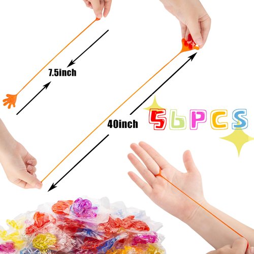 POPLAY 56PCS Sticky Hands Party Favors, Glowing Sticky Hands Glitter Sticky Fingers Party Table Favor Set for Kids, Valentine Goodie Bag Stuffers, Classroom Gift Exchange School Rewards