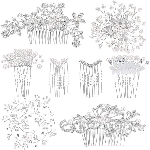44 Pieces Wedding Hair Comb Faux Pearl Crystal Bride Hair Accessories Hair Side Comb Clips U-shaped Flower Rhinestone Pearl Hair Clips for Bride Bridesmaid (Classic Style)