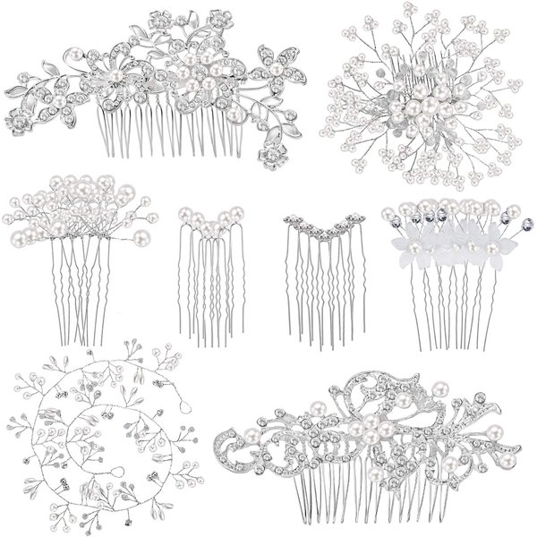 44 Pieces Wedding Hair Comb Faux Pearl Crystal Bride Hair Accessories Hair Side Comb Clips U-shaped Flower Rhinestone Pearl Hair Clips for Bride Bridesmaid (Classic Style)