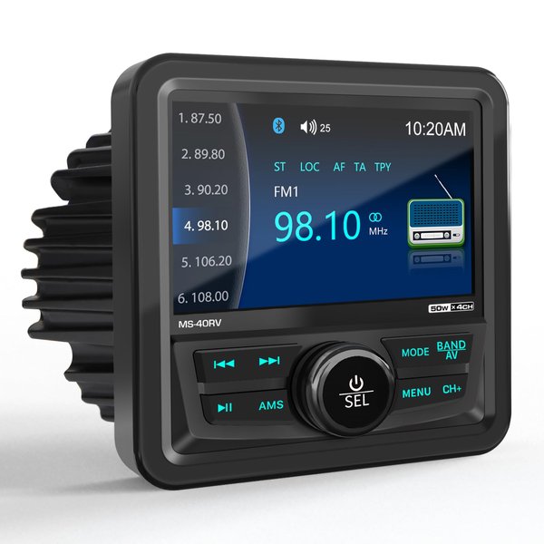 Bluetooth Marine Stereo Radio Receiver: Boat Digital Multimedia MP5 Player - 4.1 Inch LCD Display AM FM USB AUX Subwoofer 200W High Output for Golf Cart ATV UTV Yacht