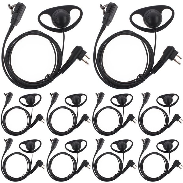 TENQ® D Shape Earpiece Headset PTT for Two Way Radio Walkie Talkie 2 Pin Motorola (10 Packs)