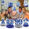 8Pcs Blue 90th Birthday Decorations Navy Blue Silver Happy 90th Birthday Table Honeycomb Centerpieces for Table Decor 90th Birthday Table Topper for Men Women 90th Birthday Anniversary Party Supplies