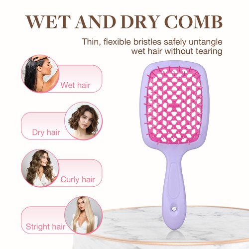 GOO GOO Wet and Dry Vented Detangling Hair Brush, Anti-static and Gentle Scalp Massage for All Hair Types, Purple Pink