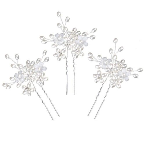 Sppry Wedding Hair Pins (3 Pcs) - Elegant Pearl Floral Crystal Hair Accessories for Bridal Women (Silver)