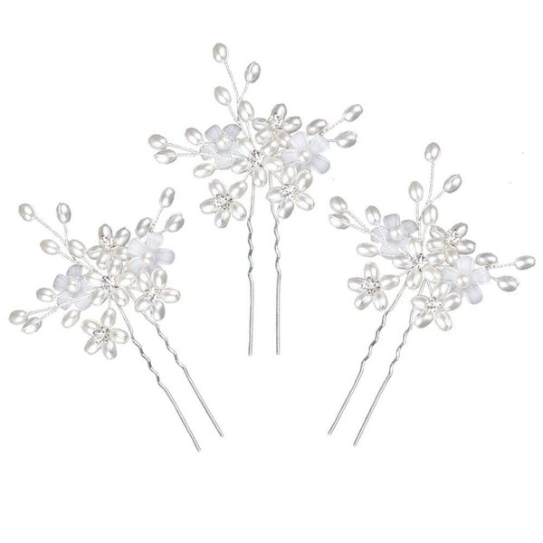 Sppry Wedding Hair Pins (3 Pcs) - Elegant Pearl Floral Crystal Hair Accessories for Bridal Women (Silver)