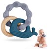 Vicloon Baby Teether Toys, Silicone & Natural Wood Teether Ring, Baby Teething Toys for Babies 3 Months+, Silicone Chewable Rings for Newborn Gift（Blue）